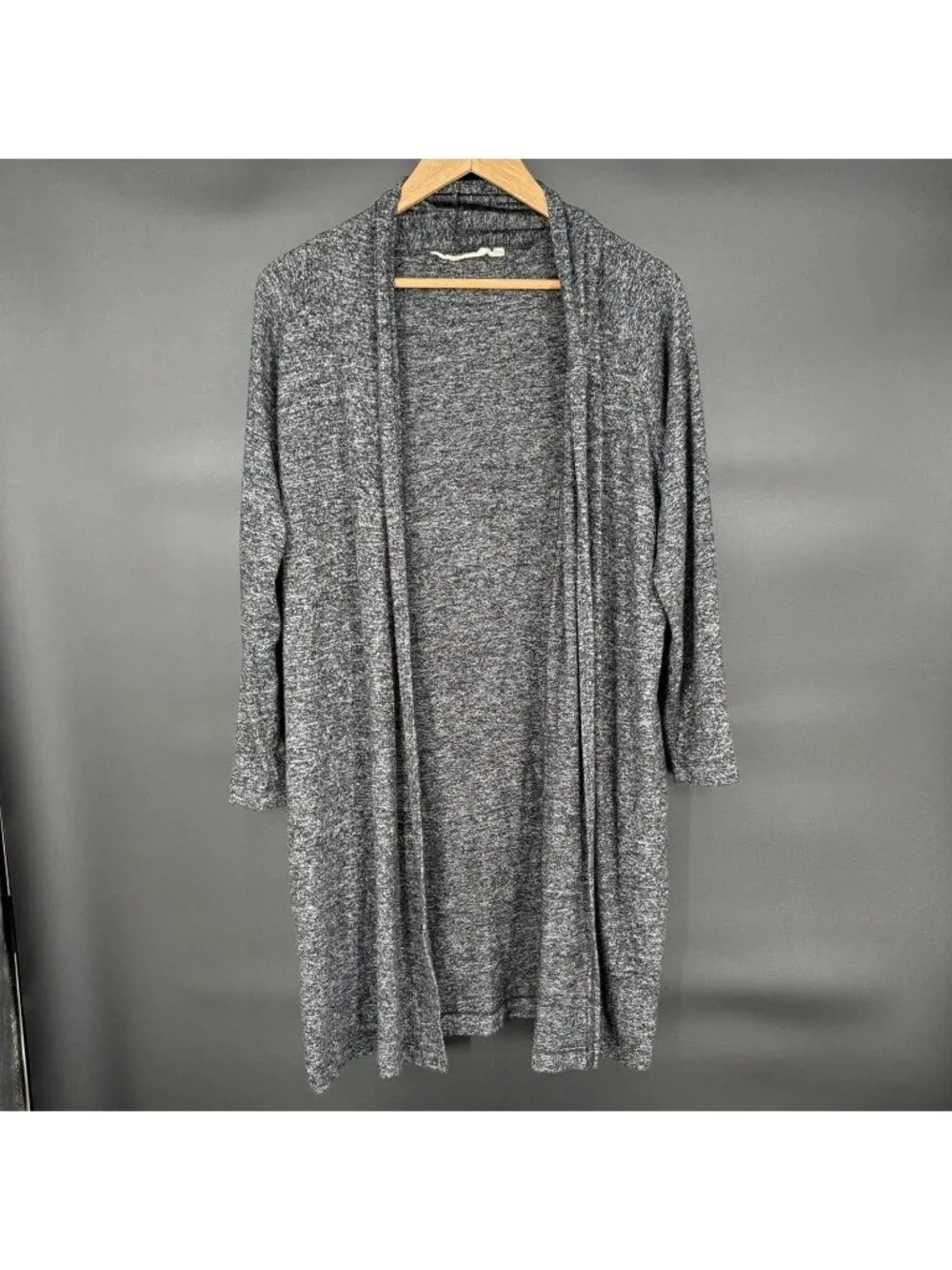 Soft Surroundings Womens Open Front Cardigan L Gray Heathered Lightweight Duster